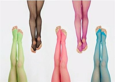 Capezio Toe Thong Fishnet Tights 2 Sizes Superfun Fits Ch/adults Brights