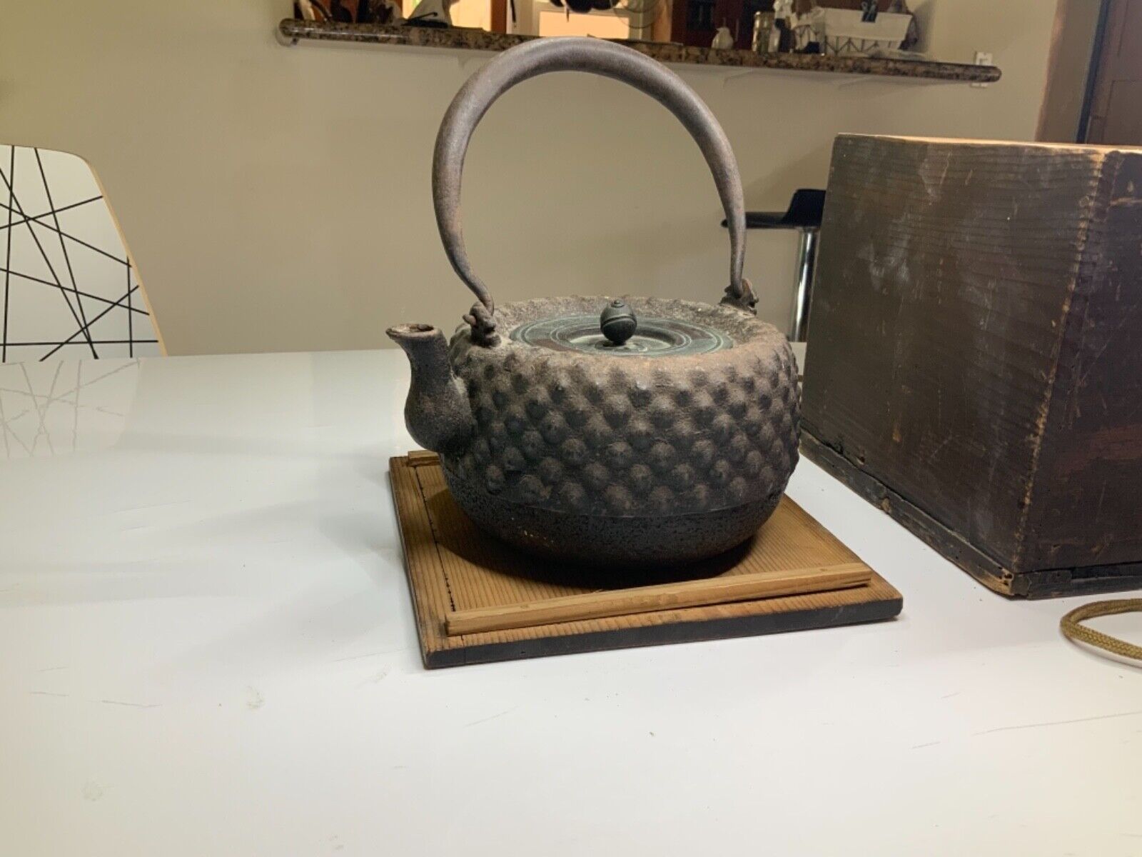 Vintage Japanese Cast Iron Tea Pot Signed Kettle Tetsubin Japan 1915 Ryubun-do